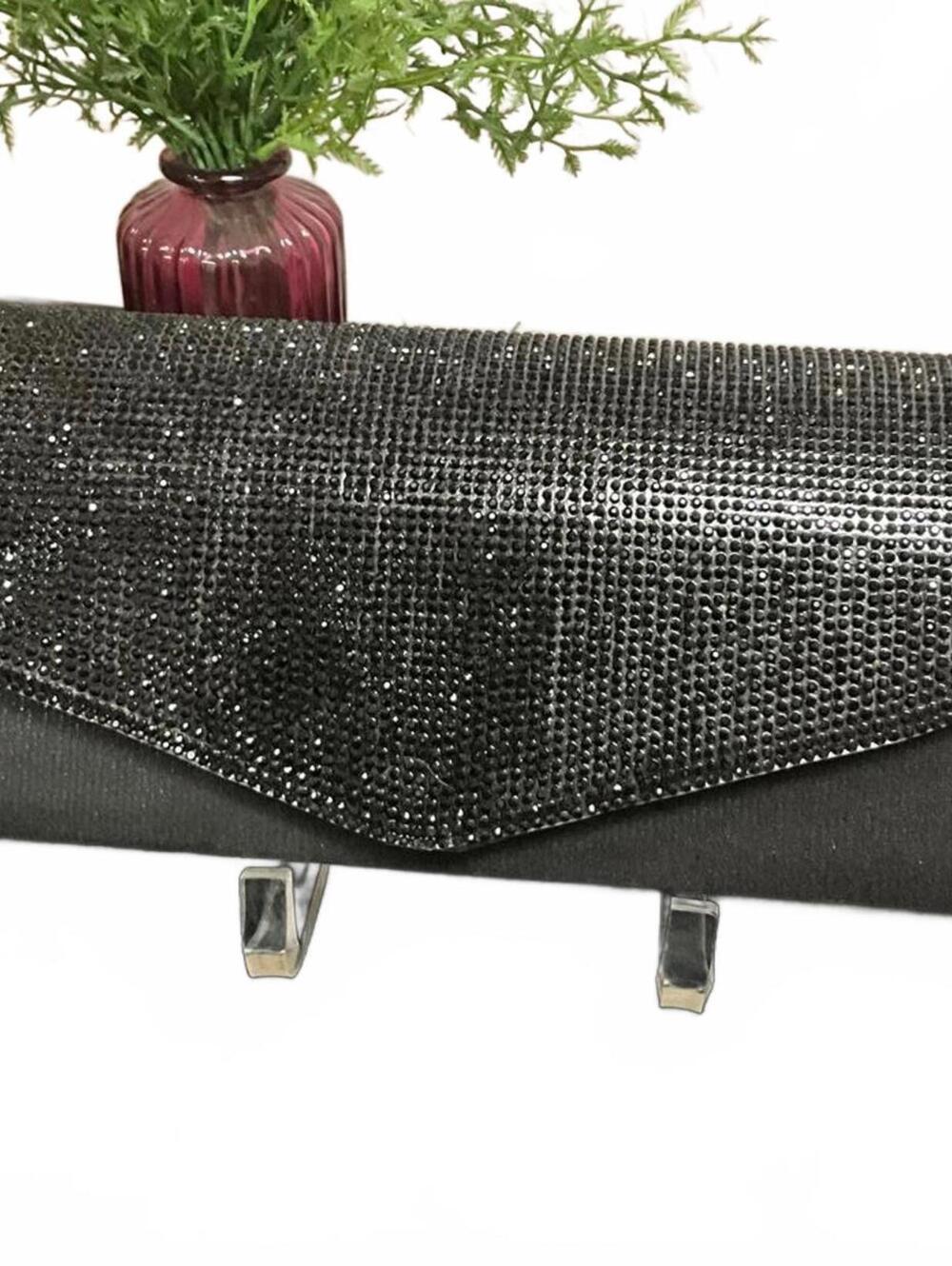 Black Crystal Beaded Clutch Shoulder Bag NWT